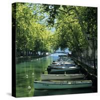 Boats Along Canal, Annecy, Lake Annecy, Rhone Alpes, France, Europe-Stuart Black-Stretched Canvas