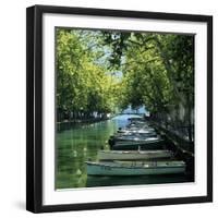 Boats Along Canal, Annecy, Lake Annecy, Rhone Alpes, France, Europe-Stuart Black-Framed Photographic Print