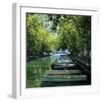 Boats Along Canal, Annecy, Lake Annecy, Rhone Alpes, France, Europe-Stuart Black-Framed Photographic Print