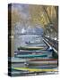 Boats Along Canal du Vasse, Annecy, Haute-Savoie, France-Walter Bibikow-Stretched Canvas