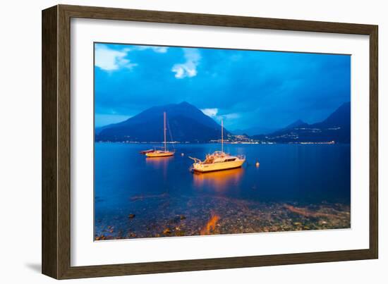 Boats Anchored in the Lake Como, Varenna, Lombardy, Italy-null-Framed Photographic Print