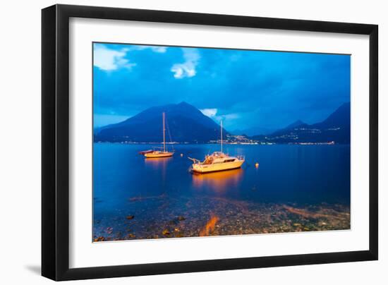 Boats Anchored in the Lake Como, Varenna, Lombardy, Italy-null-Framed Photographic Print