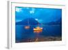 Boats Anchored in the Lake Como, Varenna, Lombardy, Italy-null-Framed Photographic Print