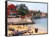 Boats and Beachgoers on the Beaches of Dakar, Senegal-Janis Miglavs-Framed Stretched Canvas