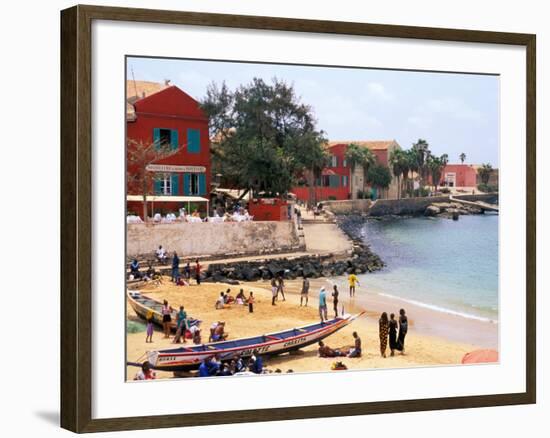 Boats and Beachgoers on the Beaches of Dakar, Senegal-Janis Miglavs-Framed Photographic Print