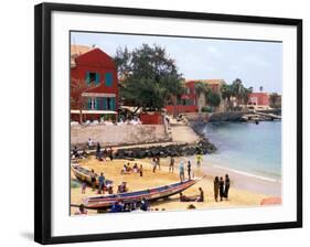 Boats and Beachgoers on the Beaches of Dakar, Senegal-Janis Miglavs-Framed Photographic Print