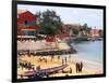 Boats and Beachgoers on the Beaches of Dakar, Senegal-Janis Miglavs-Framed Photographic Print