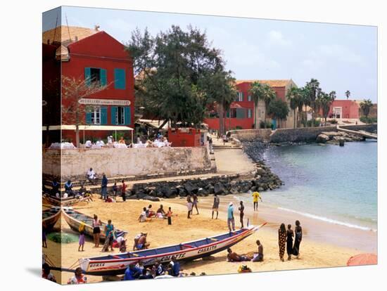 Boats and Beachgoers on the Beaches of Dakar, Senegal-Janis Miglavs-Stretched Canvas