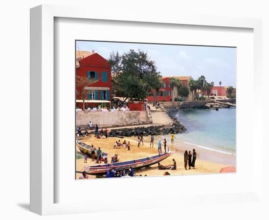 Boats and Beachgoers on the Beaches of Dakar, Senegal-Janis Miglavs-Framed Photographic Print