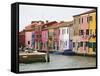 Boats and Colorful Homes in Canal, Burano, Italy-Dennis Flaherty-Framed Stretched Canvas