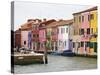 Boats and Colorful Homes in Canal, Burano, Italy-Dennis Flaherty-Stretched Canvas