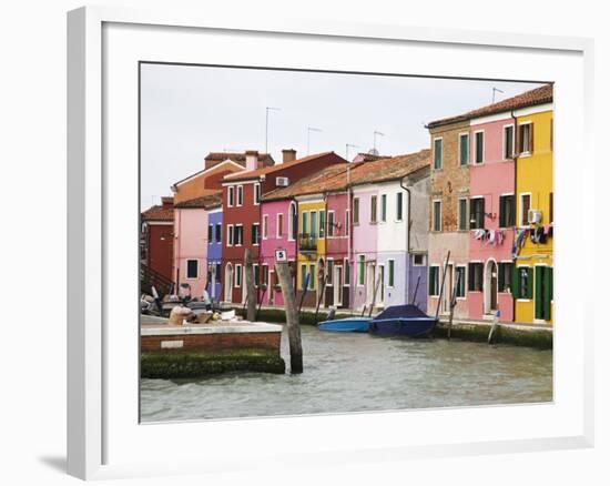 Boats and Colorful Homes in Canal, Burano, Italy-Dennis Flaherty-Framed Photographic Print