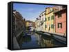 Boats and Colorful Reflections of Homes in Canal, Burano, Italy-Dennis Flaherty-Framed Stretched Canvas