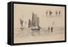 Boats and Fishermen-Eugène Boudin-Framed Stretched Canvas