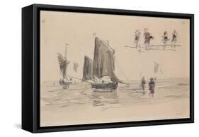 Boats and Fishermen-Eugène Boudin-Framed Stretched Canvas