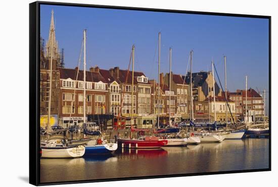 Boats and Harbour, Ostend, Belgium-Jenny Pate-Framed Stretched Canvas