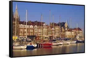 Boats and Harbour, Ostend, Belgium-Jenny Pate-Framed Stretched Canvas