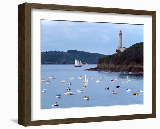 Boats and Lighthouse at Phare Du Portzic, Goulet De Brest, Finistere, Brittany, France-null-Framed Photographic Print