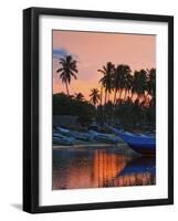 Boats and Palm Trees at Sunset at This Fishing Beach and Popular Tourist Surf Spot, Arugam Bay, Eas-Robert Francis-Framed Photographic Print