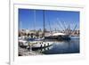 Boats and the Bigo at the Old Port in Genoa, Liguria, Italy, Europe-Mark Sunderland-Framed Photographic Print