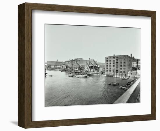 Boats and Warehouses on the River Thames, Lambeth, London, 1906-null-Framed Photographic Print