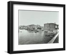 Boats and Warehouses on the River Thames, Lambeth, London, 1906-null-Framed Photographic Print