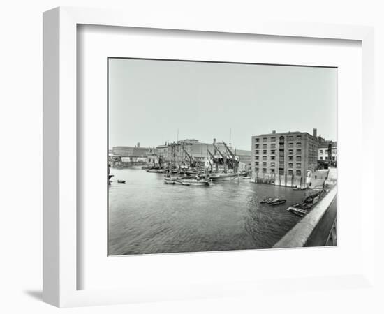 Boats and Warehouses on the River Thames, Lambeth, London, 1906-null-Framed Photographic Print