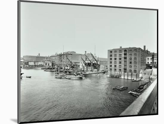 Boats and Warehouses on the River Thames, Lambeth, London, 1906-null-Mounted Photographic Print