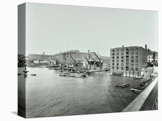 Boats and Warehouses on the River Thames, Lambeth, London, 1906-null-Stretched Canvas