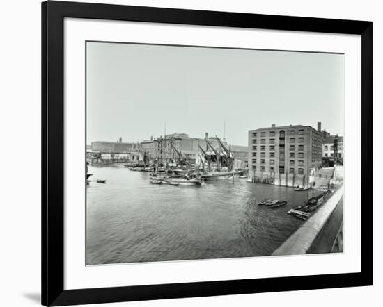 Boats and Warehouses on the River Thames, Lambeth, London, 1906-null-Framed Photographic Print