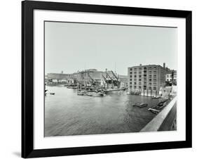 Boats and Warehouses on the River Thames, Lambeth, London, 1906-null-Framed Photographic Print