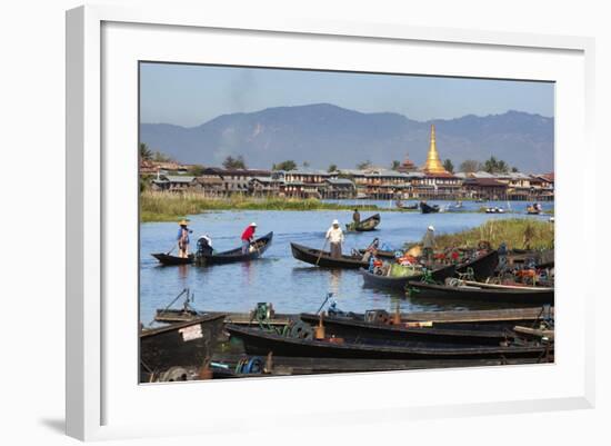 Boats Arriving at Nampan Local Market, Inle Lake, Shan State, Myanmar (Burma), Asia-Stuart Black-Framed Photographic Print