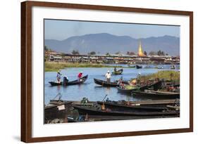 Boats Arriving at Nampan Local Market, Inle Lake, Shan State, Myanmar (Burma), Asia-Stuart Black-Framed Photographic Print