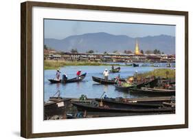 Boats Arriving at Nampan Local Market, Inle Lake, Shan State, Myanmar (Burma), Asia-Stuart Black-Framed Photographic Print
