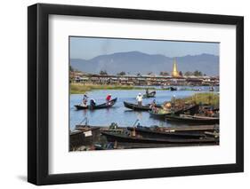 Boats Arriving at Nampan Local Market, Inle Lake, Shan State, Myanmar (Burma), Asia-Stuart Black-Framed Photographic Print