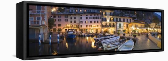 Boats at a Harbor, Limone Harbor, Lake Garda, Lombardy, Italy-null-Framed Stretched Canvas