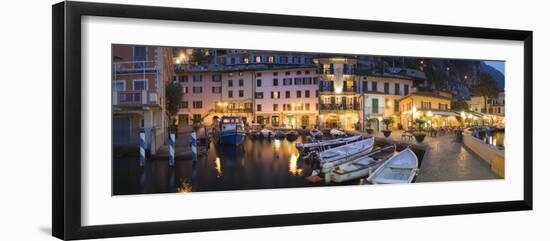 Boats at a Harbor, Limone Harbor, Lake Garda, Lombardy, Italy-null-Framed Photographic Print