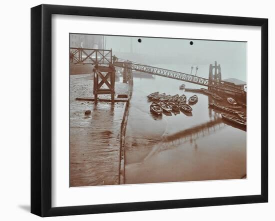 Boats at Limehouse Pier, Poplar, London, 1908-null-Framed Premium Photographic Print