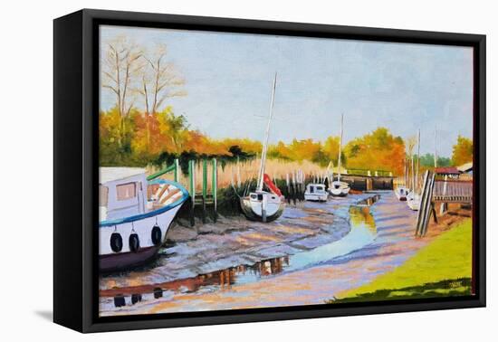 Boats at low tide-Michel Bultet-Framed Stretched Canvas