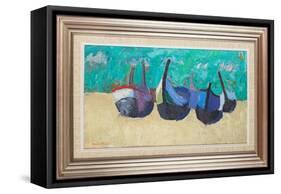 Boats at Nazare ( Oil on Board)-David Alan Redpath Michie-Framed Stretched Canvas