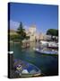 Boats at Sirmione on Lake Garda, Lombardy, Italy, Europe-null-Stretched Canvas