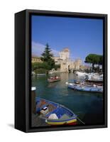 Boats at Sirmione on Lake Garda, Lombardy, Italy, Europe-null-Framed Stretched Canvas