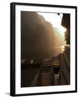 Boats at Sunrise, Limestone Mountain Scenery, Tam Coc, Ninh Binh, South of Hanoi, North Vietnam-Christian Kober-Framed Photographic Print