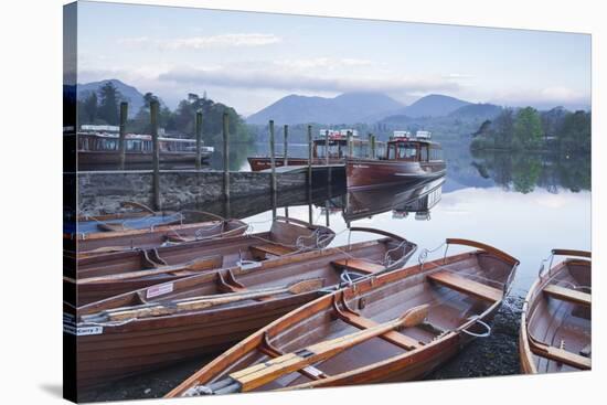 Boats at the Edge of Derwent Water in the Lake District National Park-Julian Elliott-Stretched Canvas