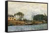 Boats at the Lock at Bougival-Alfred Sisley-Framed Stretched Canvas