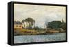 Boats at the Lock at Bougival-Alfred Sisley-Framed Stretched Canvas