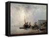 Boats at the Normandy Shore, 1823-Richard Parkes Bonington-Framed Stretched Canvas