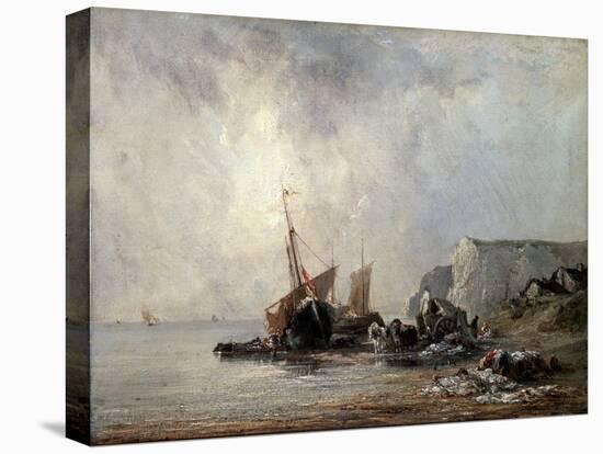 Boats at the Normandy Shore, 1823-Richard Parkes Bonington-Stretched Canvas