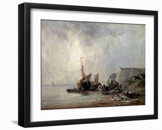 Boats at the Normandy Shore, 1823-Richard Parkes Bonington-Framed Giclee Print