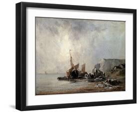 Boats at the Normandy Shore, 1823-Richard Parkes Bonington-Framed Giclee Print
